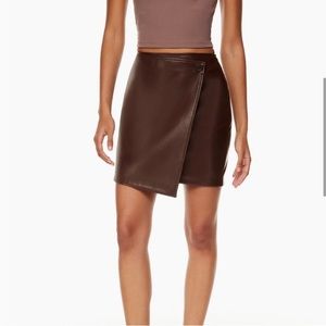 Babaton Brown Faux Leather Wrap Mini Skirt